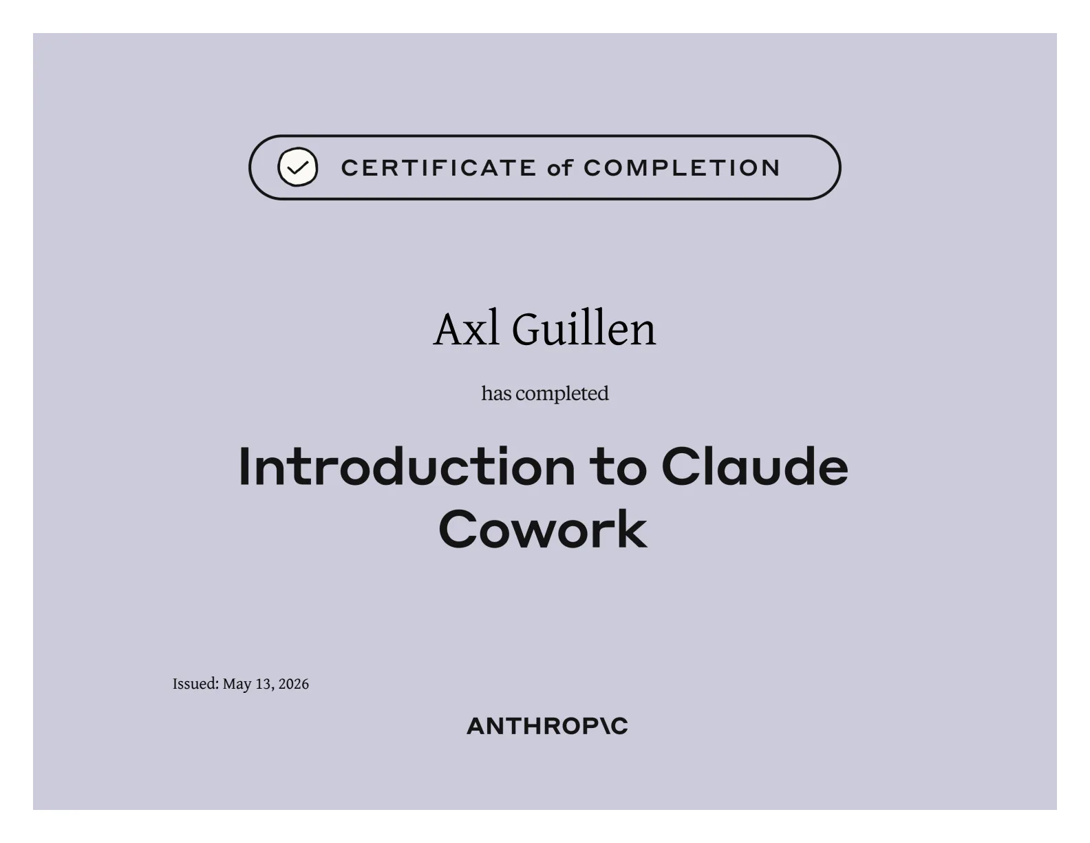Certificado de Introduction to Claude Cowork