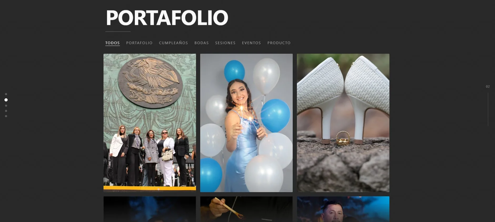 El portafolio: ochenta fotos en siete categorías, con filtros.
