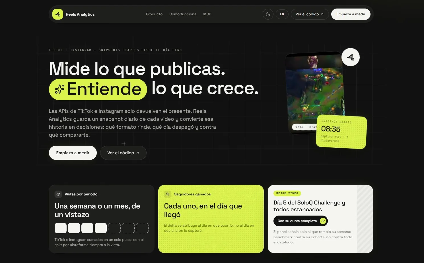 La landing pública: mide lo que publicas, entiende lo que crece.