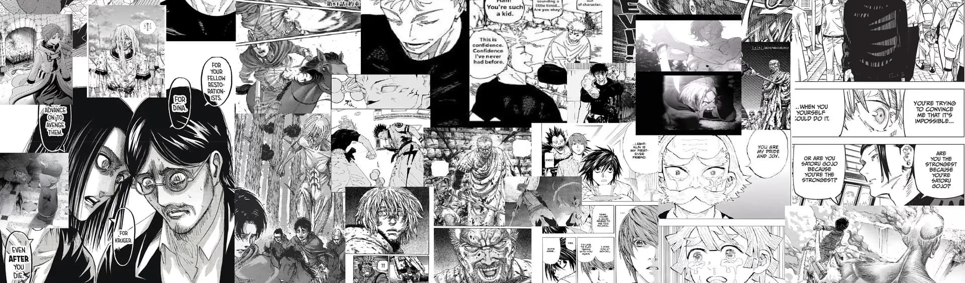 Collage de viñetas de manga en blanco y negro, mitad inferior